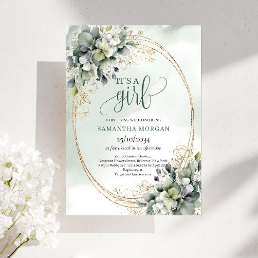 Boho Botanisch Groen Wit Blad It's A Girl Kaart