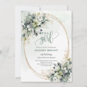 Boho Botanisch Groen Wit Blad It's A Girl Kaart (Voorkant)