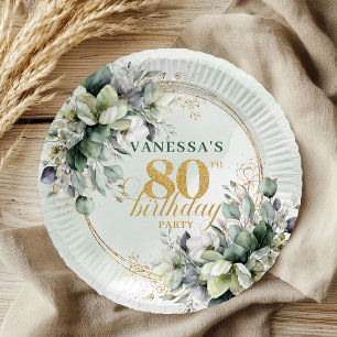Boho Botanisch Groen Witte 80ste Verjaardag Borden Papieren Bordje