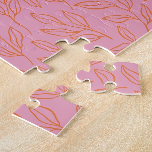 Boho Botanisch Leaf Patroon in Roze Gepersonalisee Legpuzzel (Zijkant)