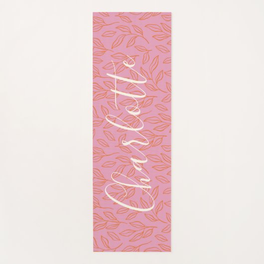 Boho Botanisch Leaf Patroon in Roze Gepersonalisee Yogamat (Voorkant)