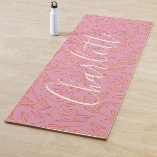Boho Botanisch Leaf Patroon in Roze Gepersonalisee Yogamat (In situ)