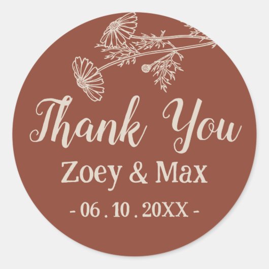 Boho Botanisch Minimalistisch Terracotta Oranje Ronde Sticker (Voorkant)