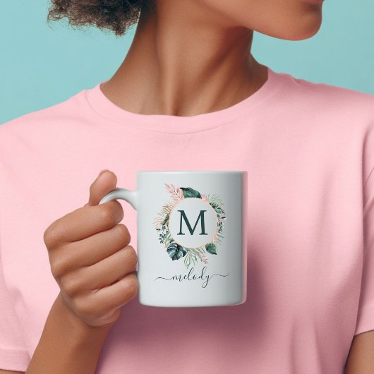 Boho Botanisch Monogram - Groen - Wit Koffiemok