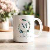 Boho Botanisch Monogram - Groen - Wit Koffiemok