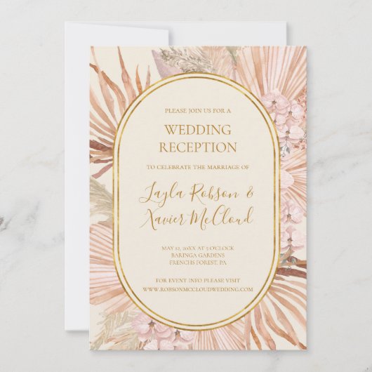 Boho Botanisch | Olijfgroene Trouwreceptie Kaart (Voorkant)