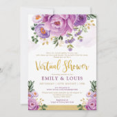 Boho Botanisch Paars Floral Virtueel Baby shower Kaart (Voorkant)