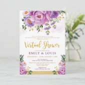 Boho Botanisch Paars Floral Virtueel Baby shower Kaart (Staand voorkant)