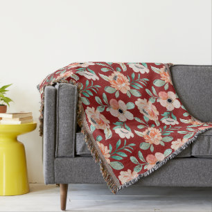 Boho botanisch patroon Trendy colorful burgundy Deken