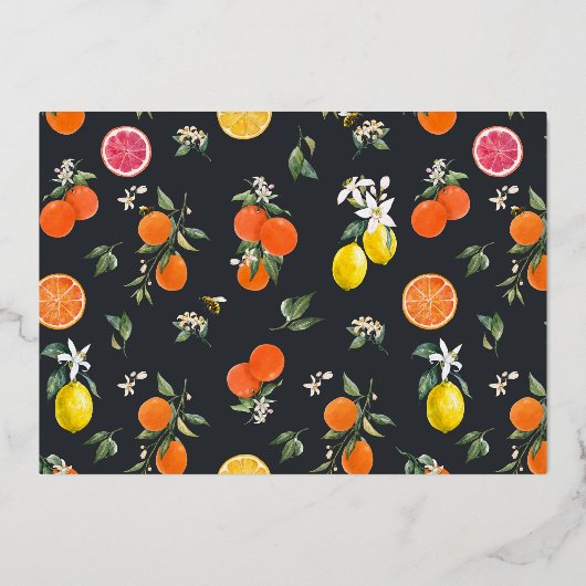 Boho Botanisch Sinaasappel en Lemon Baby shower Folie Uitnodiging (Achterkant)