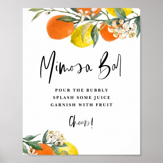 Boho Botanisch Sinaasappel en Lemon Mimosa Bar Poster (Voorkant)