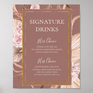 Boho Botanisch   Stof Roze Signature Dranken Bord Poster