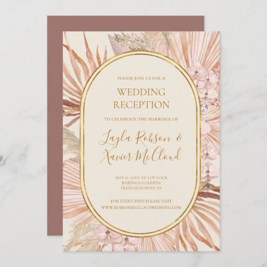 Boho Botanisch | Stof Roze Trouwreceptie Kaart (Voorkant / Achterkant)