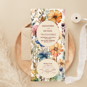 Boho Botanische Aquarel Wilde Bloemen Bruiloft All In One Uitnodiging