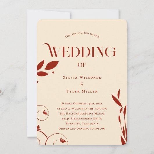 Boho Botanische Beige Bruiloft Kaart (Voorkant)