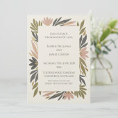 Boho botanische blad bruiloft uitnodiging (Staand voorkant)