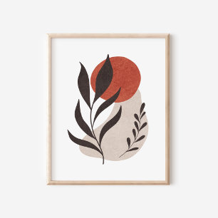 Boho Botanische Bladeren met Abstracte Vormen Kuns Poster