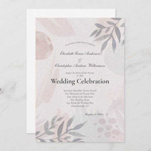 Boho botanische bladeren roze blauw Waterverf brui Kaart (Voorkant / Achterkant)