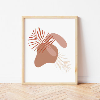 Boho Botanische Bladeren Tegen Abstracte Vormen Ku Poster