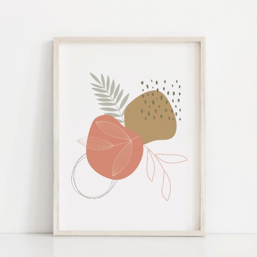 Boho botanische bladeren tegen abstracte vormen Ku Poster