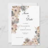 Boho Botanische Bloemen Beige Roze Bruiloft Save The Date (Voorkant)