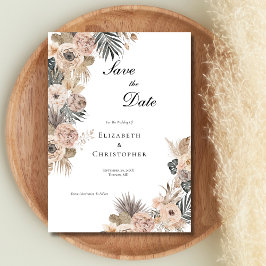 Boho Botanische Bloemen Beige Roze Bruiloft Save The Date
