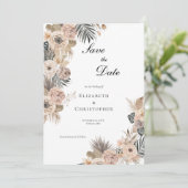 Boho Botanische Bloemen Beige Roze Trouw Save The Date (Staand voorkant)