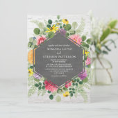 Boho Botanische Bloemen Geometrische Brick Wedding Kaart (Staand voorkant)