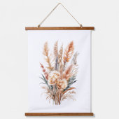 Boho Botanische Bloemen Pampas Grass Neutrale Kleu Hangend Wandkleed (Voorkant)