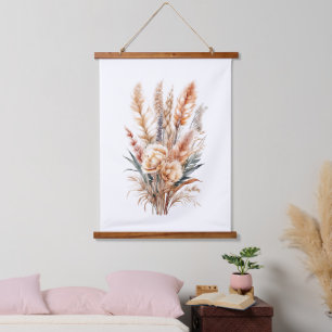 Boho Botanische Bloemen Pampas Grass Neutrale Kleu Hangend Wandkleed