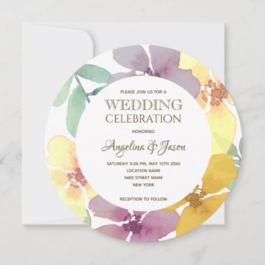 Boho Botanische Bloemige Paarse Bruiloft Kaart (Voorkant)
