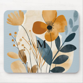 Boho Botanische Bloemige Waterverf Blauwe Perzik Muismat