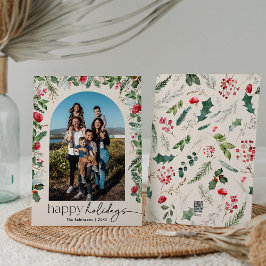 Boho Botanische Bloemrijke Boog Gelukkig Kerstfees Feestdagenkaart