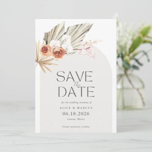 Boho Botanische Bohemian Floral Wedding Save The Date (Staand voorkant)