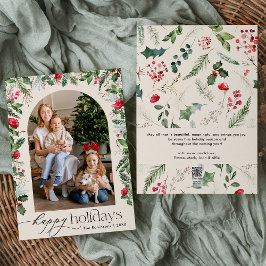 Boho Botanische Boog Prettig Kerstfeest 1 Foto Feestdagenkaart