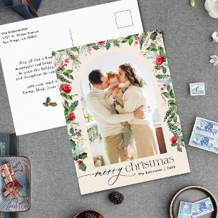 Boho Botanische boog Vrolijk Kerstfeest Foto Vakan Briefkaart