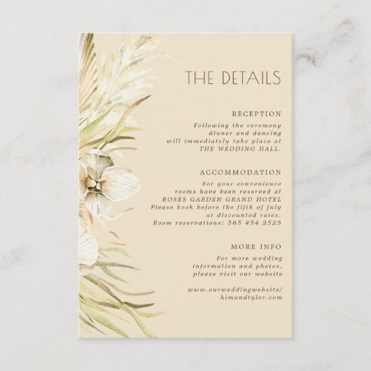 Boho botanische bruiloft gast informatie details informatiekaartje (Voorkant)