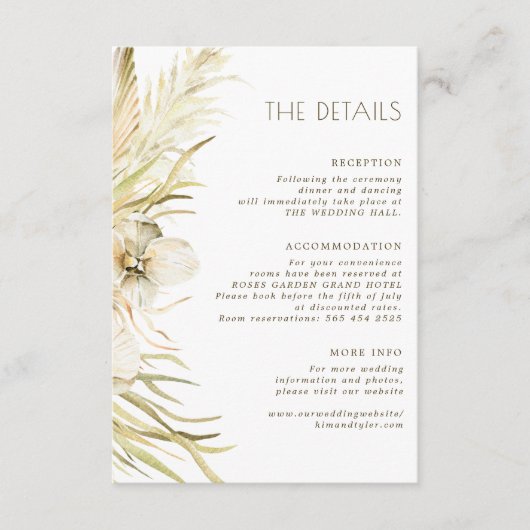 Boho botanische bruiloft gast informatie details informatiekaartje (Voorkant)