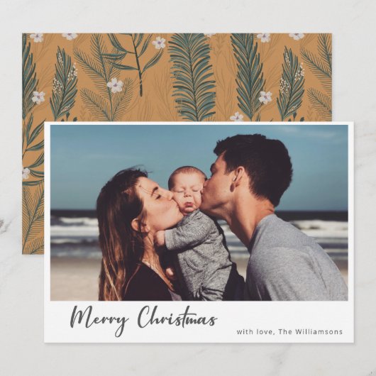 Boho Botanische Eenvoudige Script Prettig Kerstmis Feestdagenkaart (Voorkant / Achterkant)