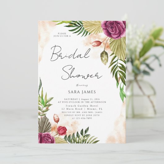 Boho-Botanische Elegantie Bruidsfeest Uitnodiging (Staand voorkant)