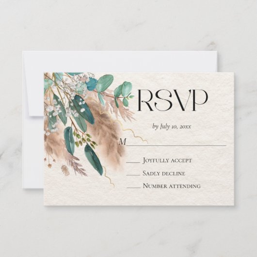 Boho Botanische Eucalyptus groen Pampas gras RSVP Kaartje (Voorkant)