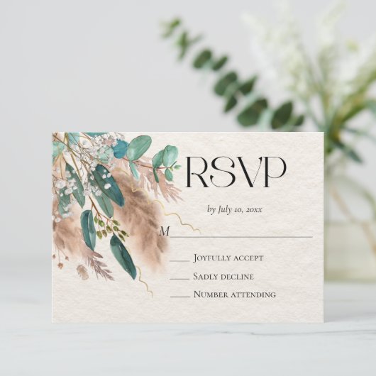 Boho Botanische Eucalyptus groen Pampas gras RSVP Kaartje (Staand voorkant)