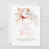 Boho Botanische Floral Modern Peach Pink Wedding Kaart (Voorkant)