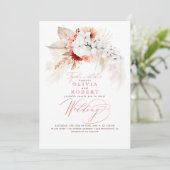 Boho Botanische Floral Modern Peach Pink Wedding Kaart (Staand voorkant)