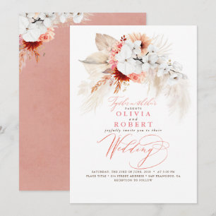 Boho Botanische Floral Modern Peach Pink Wedding Kaart