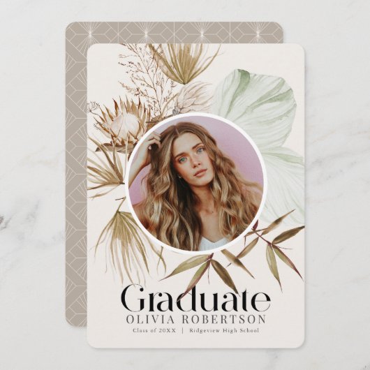 Boho Botanische Foto Afstuderen Aankondiging (Voorkant / Achterkant)