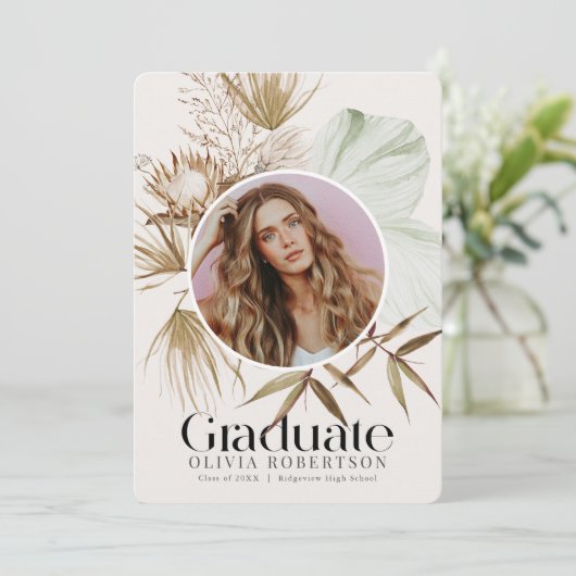 Boho Botanische Foto Afstuderen Aankondiging (Staand voorkant)