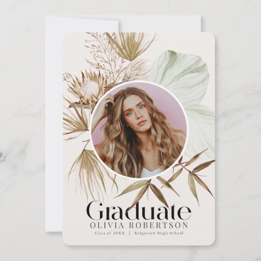 Boho Botanische Foto Afstuderen Aankondiging (Voorkant)