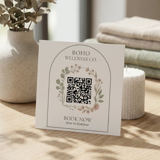 Boho Botanische Gebogen QR Code Vierkant Vierkante Visitekaartje