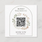 Boho Botanische Gebogen QR Code Vierkant Vierkante Visitekaartje (Voorkant)